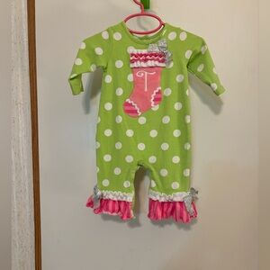 Charming Green and Pink Polka Dot Kids Romper